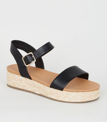 Yours WIDE FIT woven flatform sandals in black | ASOS