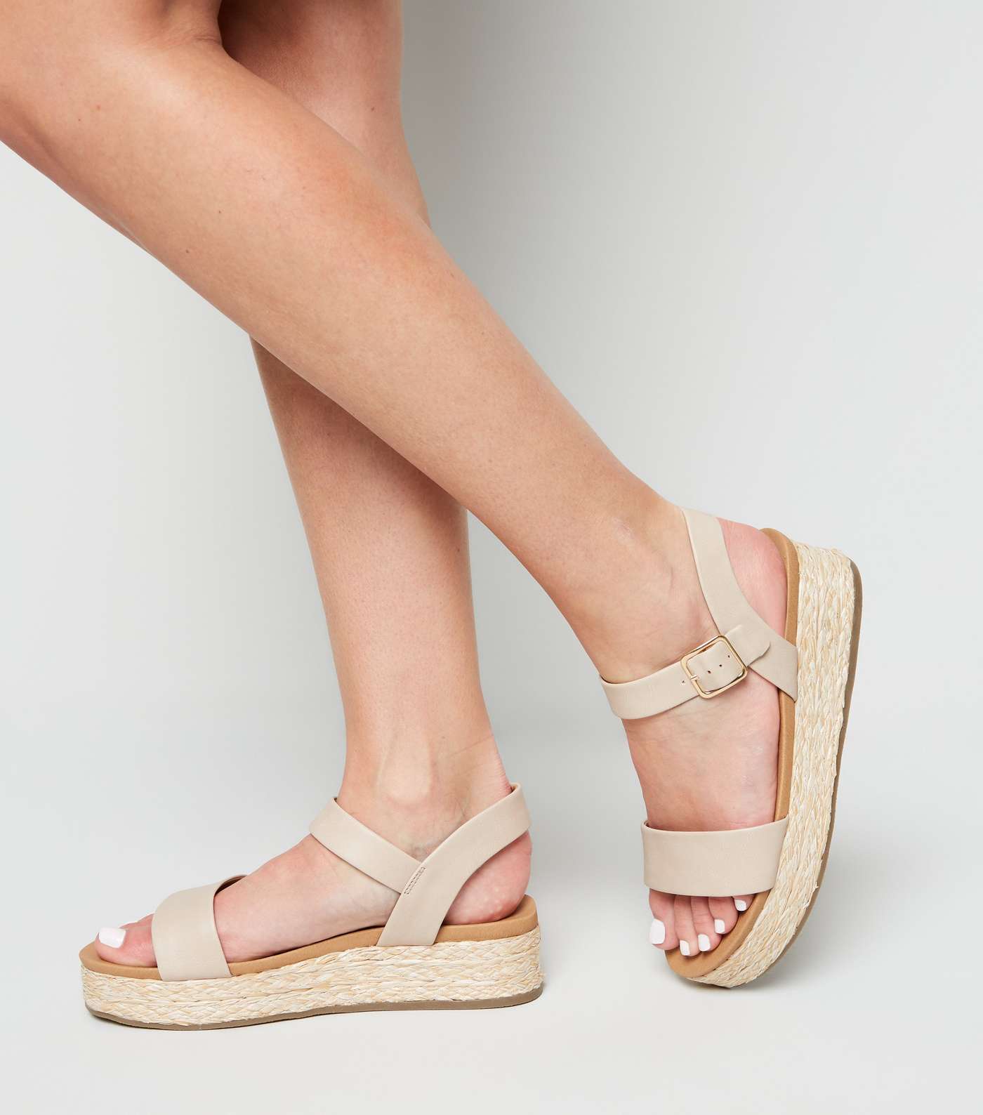 Wide Fit Cream Espadrille Footbed Flatform Sandals Image 2
