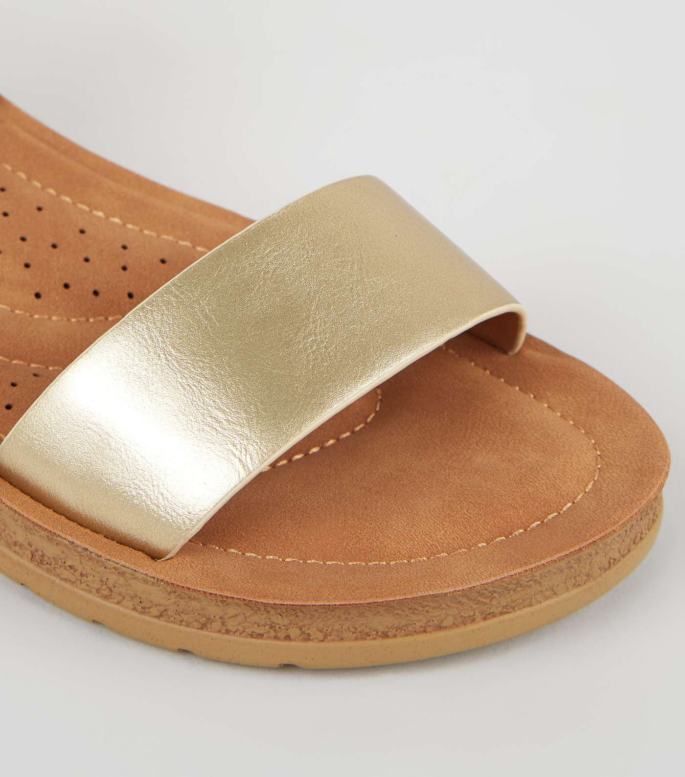 Wide Fit Gold Leather-Look 2 Part Sandals Image 4