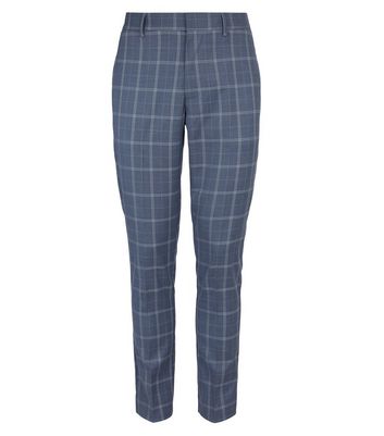 Image of Navy Check Suit Trousers New Look