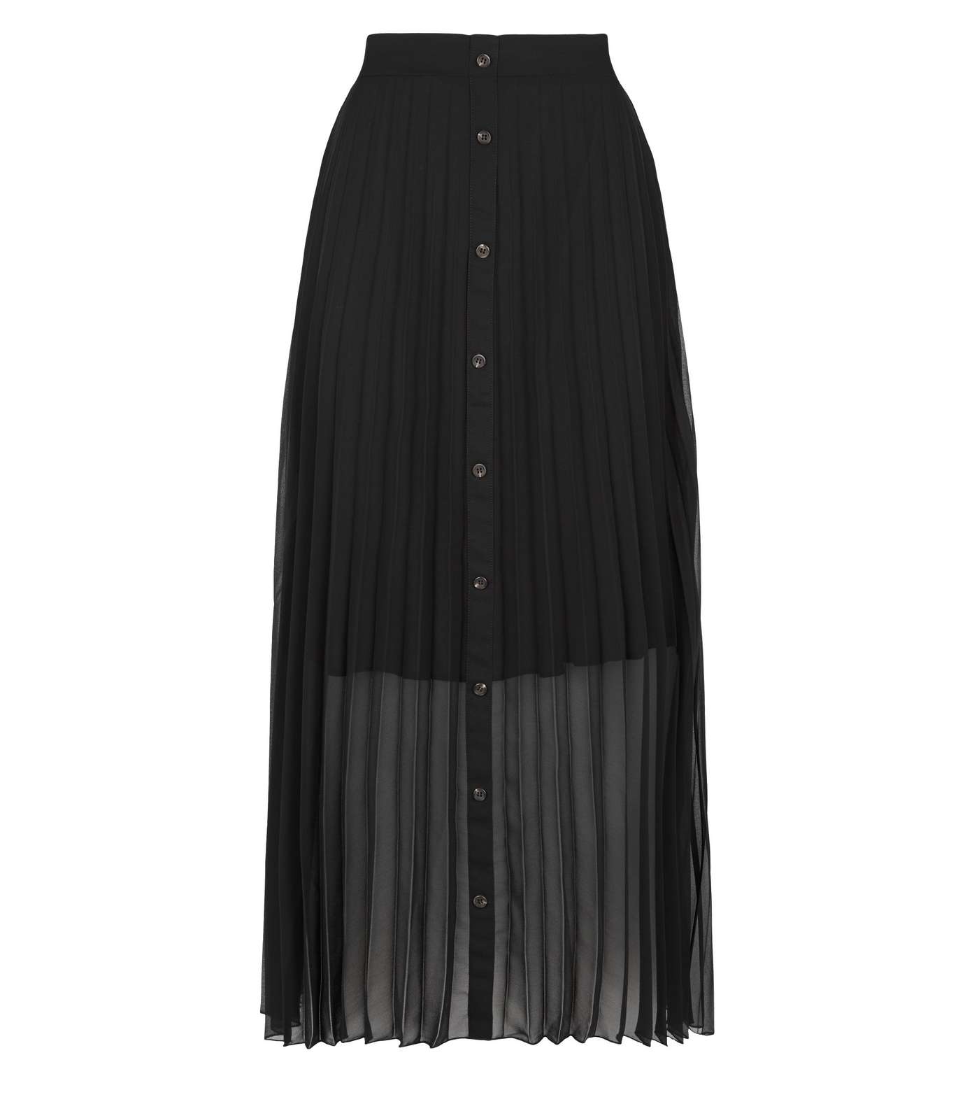 Black Button Up Pleated Midi Skirt Image 4