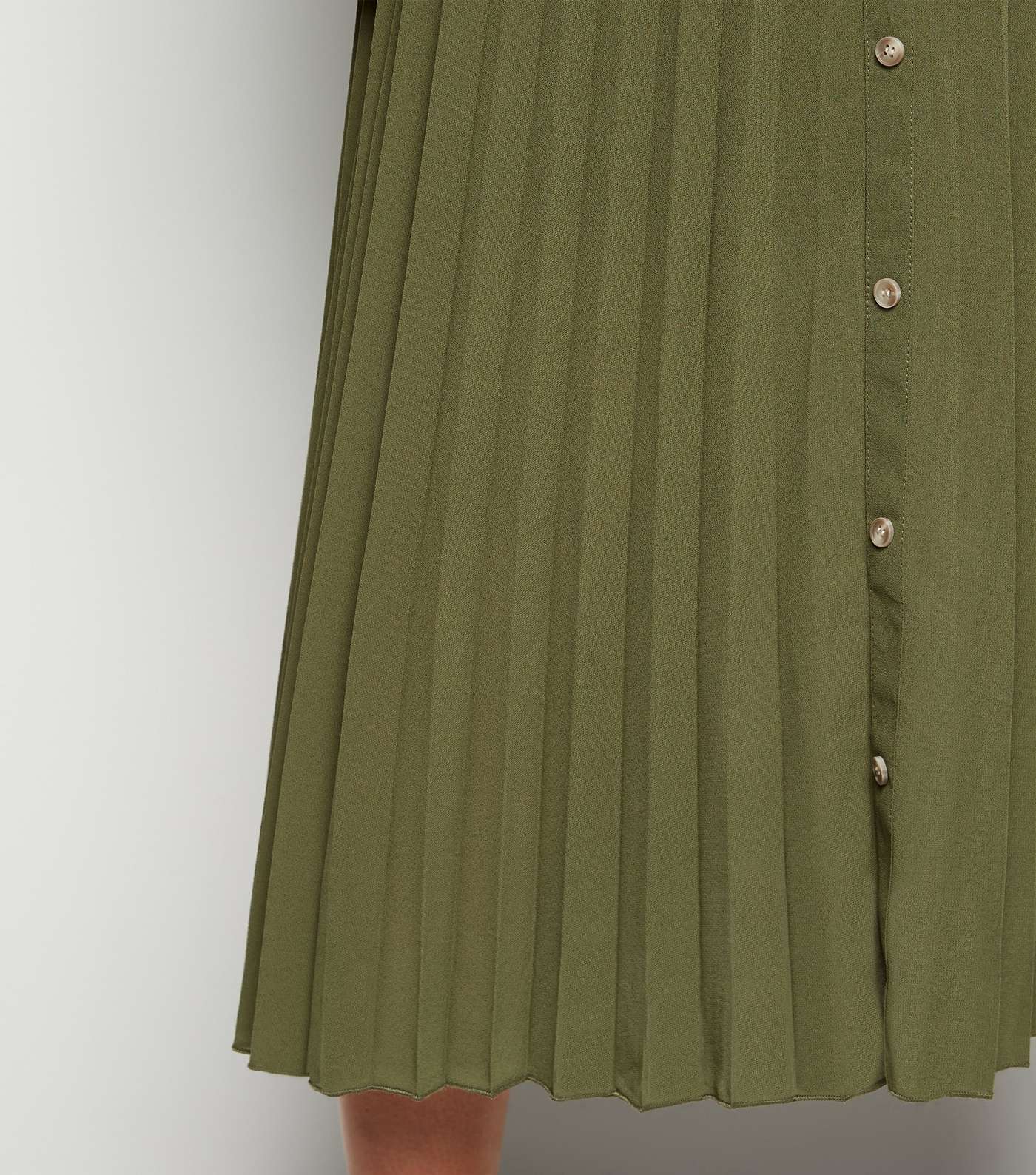 Khaki Button Up Pleated Midi Skirt Image 5