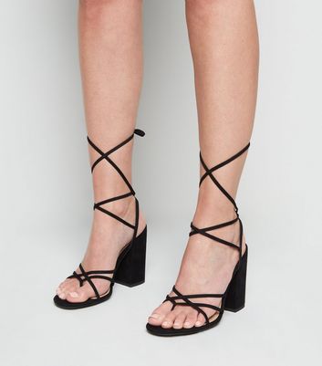 Black Suedette Ankle Tie Strappy Block 