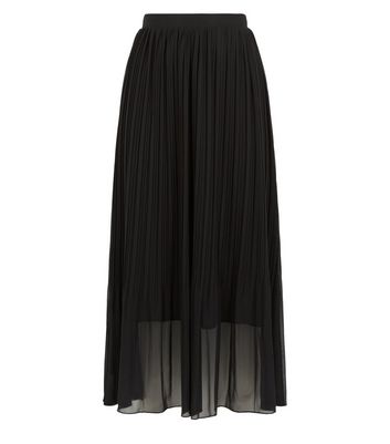 Black chiffon pleated midi skirt Clearance