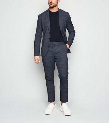 Image of Blue Check Suit Trousers New Look