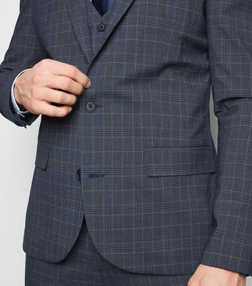 Image of Blue Check Suit Jacket New Look
