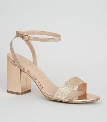 rose gold glitter block heels