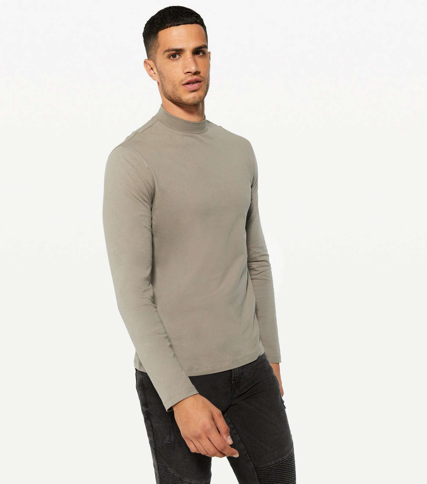 Pale Grey Long Sleeve High Neck Top