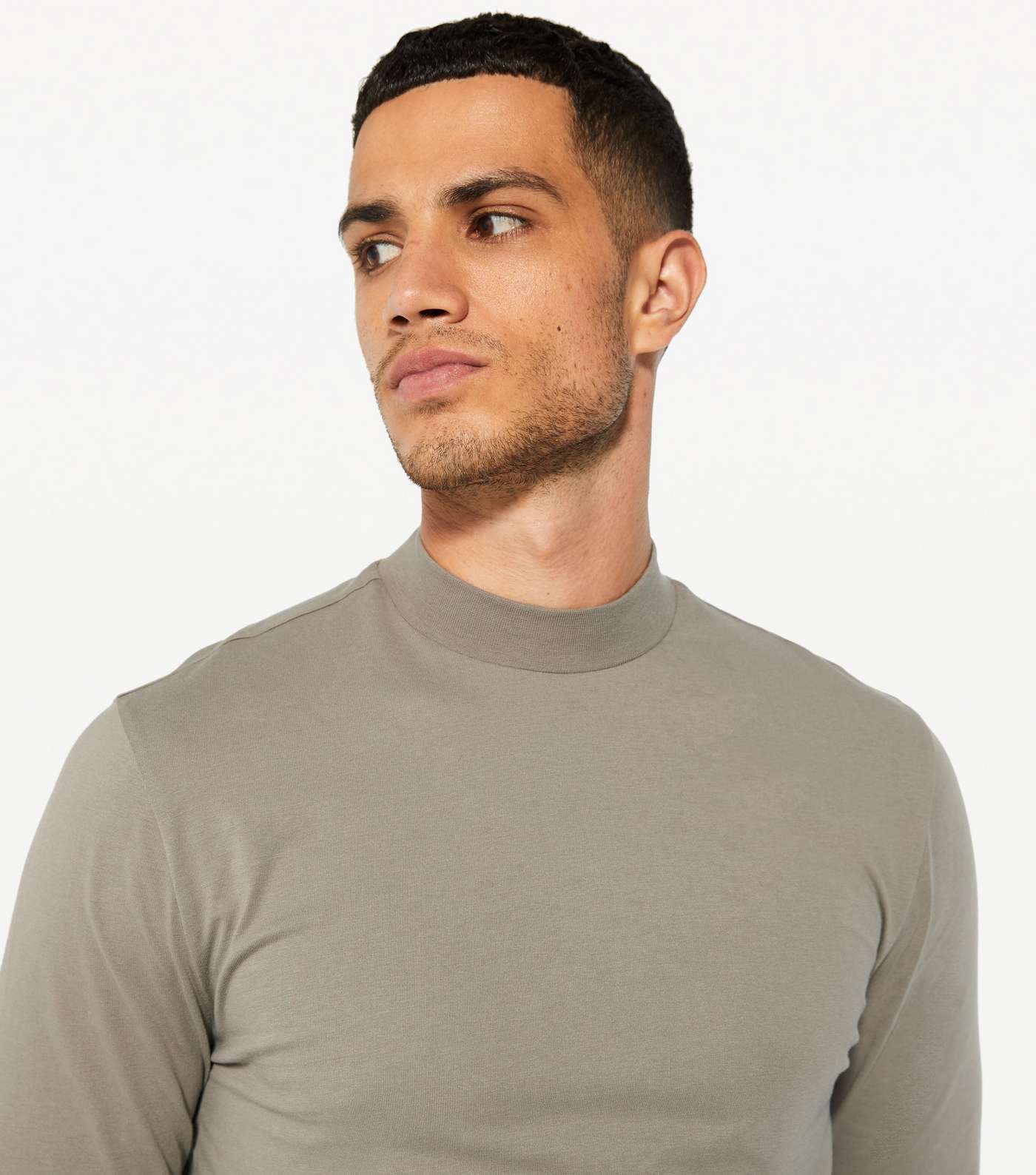 Pale Grey Long Sleeve High Neck Top Image 3