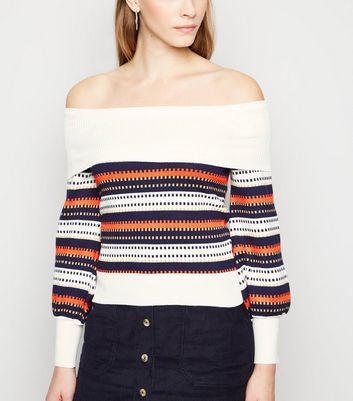Image of Sunshine Soul Navy Stripe Bardot Jumper New Look