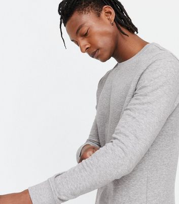 Image of Grey Marl Plain Long Sleeve Crew Sweatshirt New Look