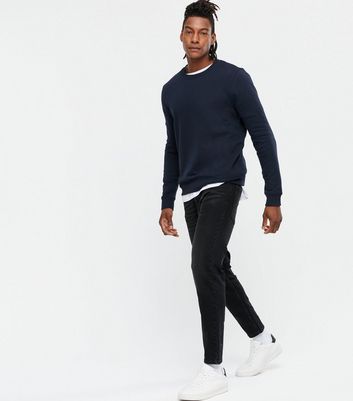 Image of Navy Plain Long Sleeve Crew Sweatshirt New Look