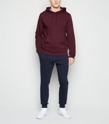 Image of Burgundy Cotton Blend Hoodie New Look