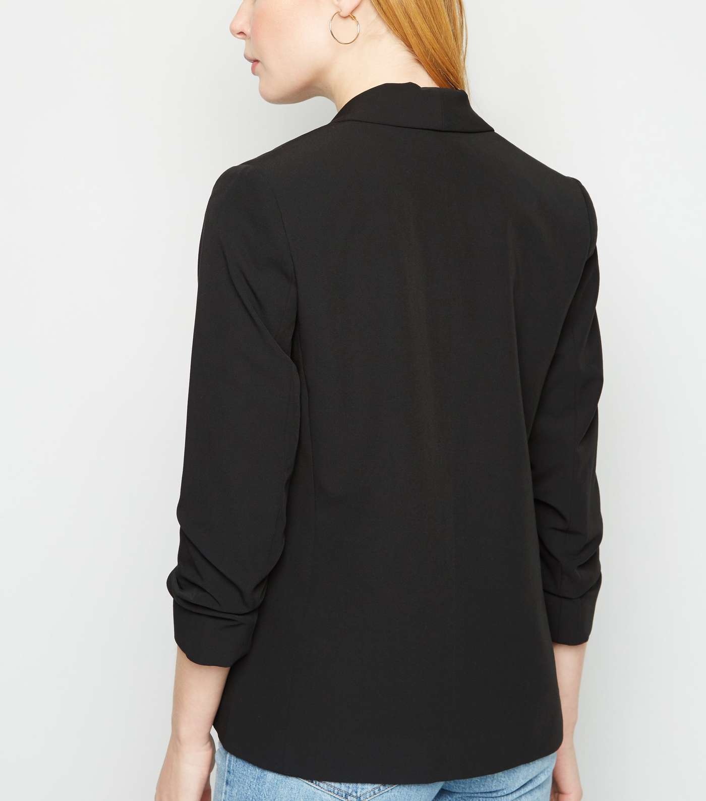 Black Ruched Sleeve Blazer  Image 3