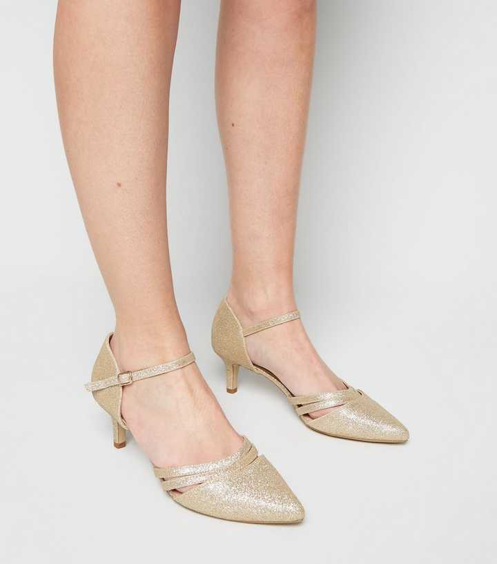 Gold court shoes low heel Clearance
