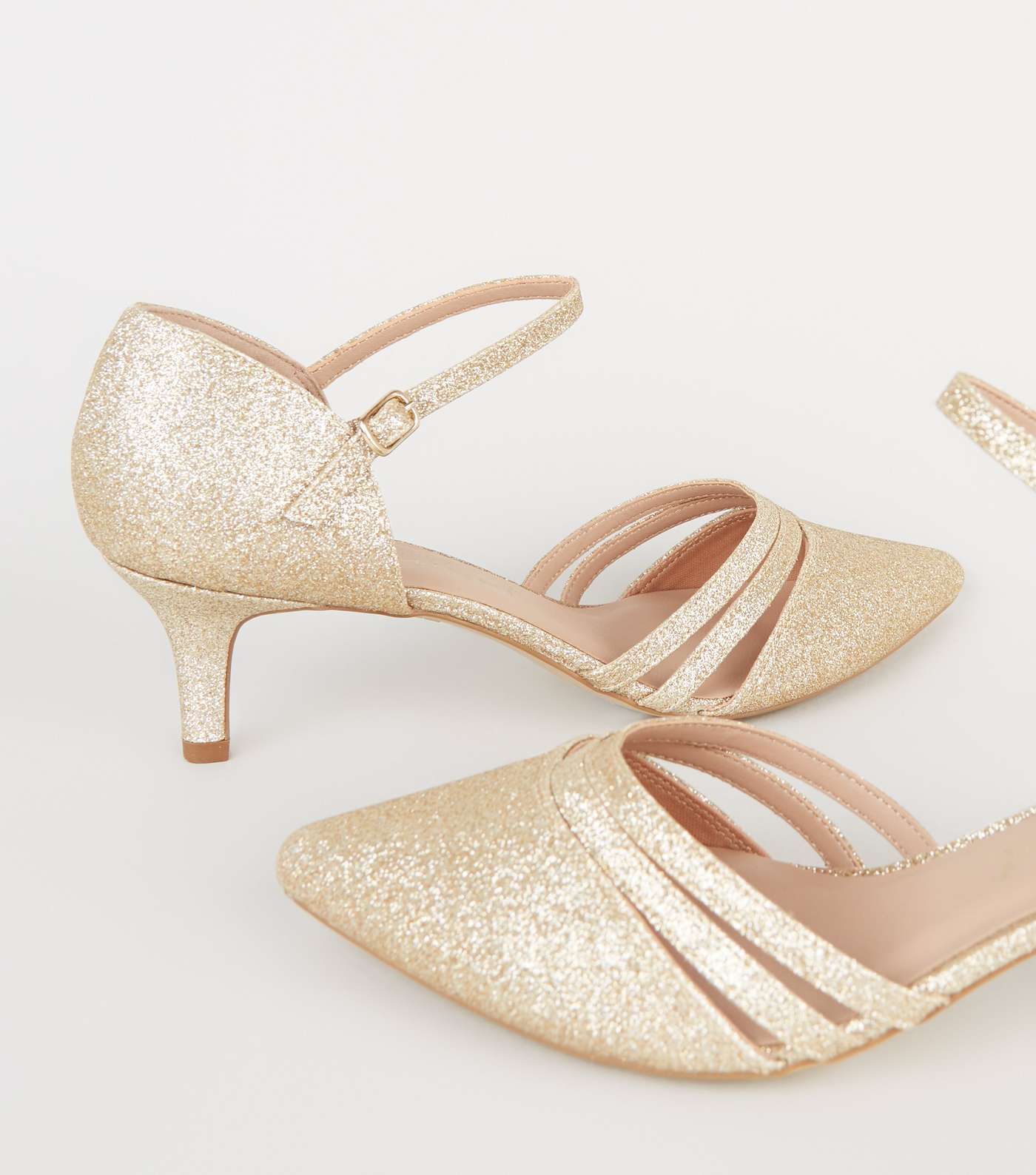 Wide Fit Gold Glitter Kitten Heel Court Shoes Image 4