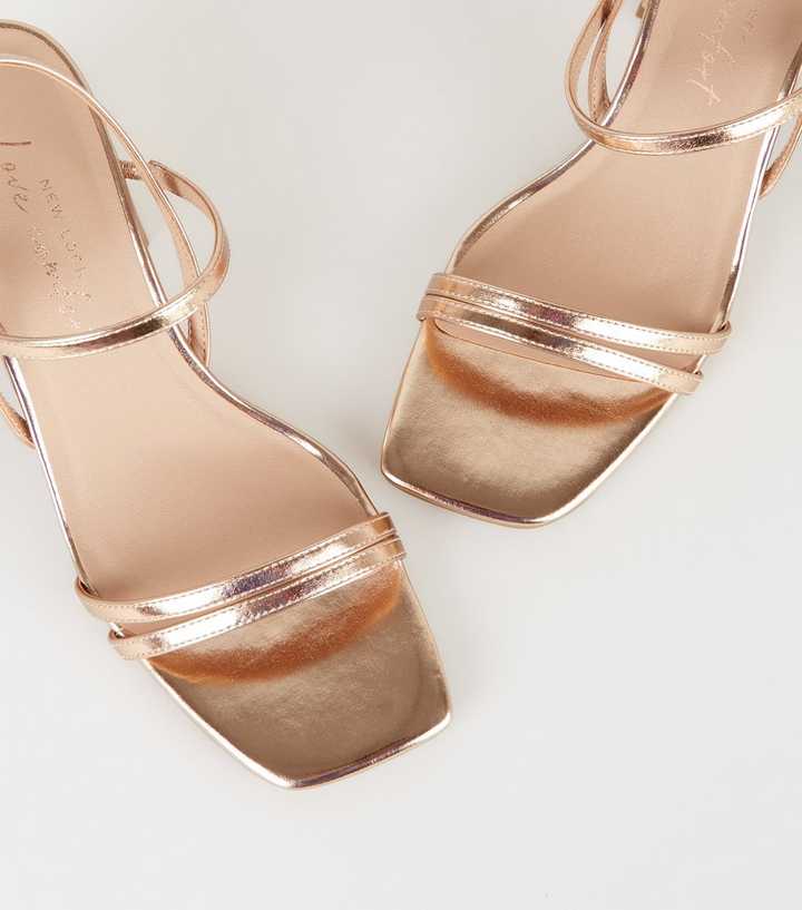 Rose Gold 2 Strap Flared Block Heel Sandals | New Look