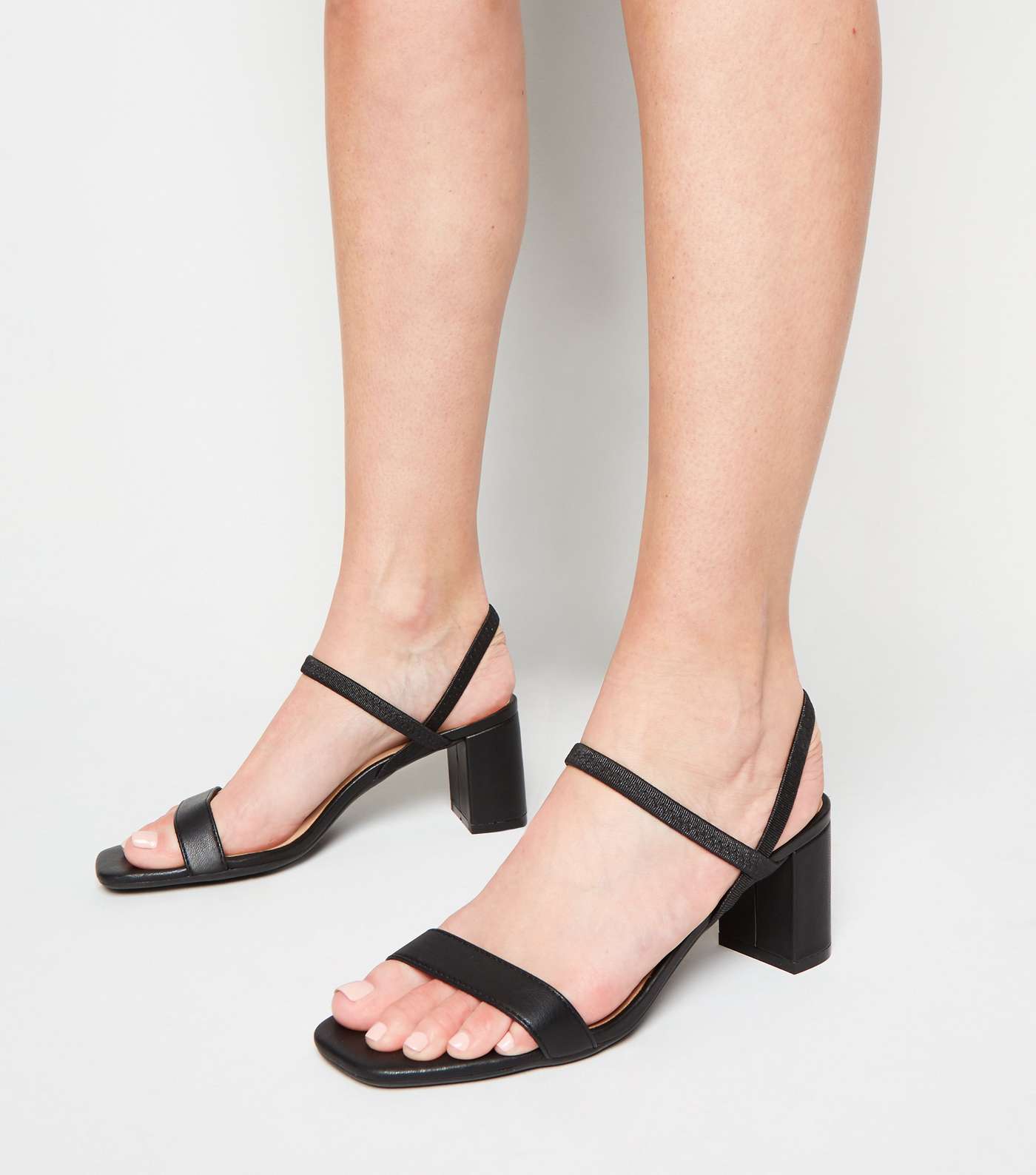 Black Leather-Look Elastic Strap Heeled Sandals Image 2