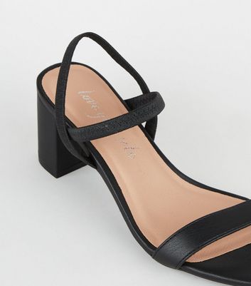 Image of Black Leather-Look Elastic Strap Heeled Sandals New Look