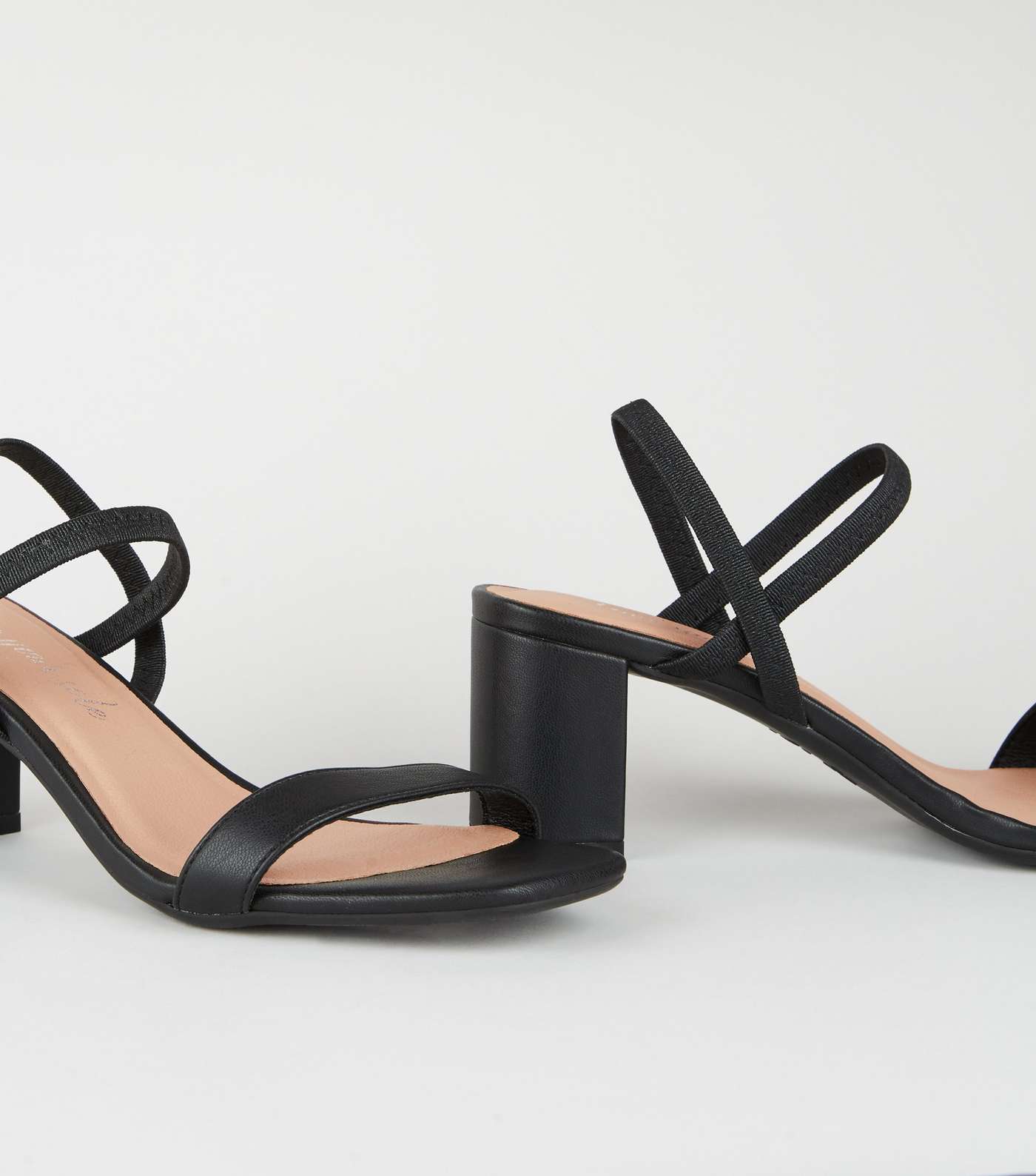 Black Leather-Look Elastic Strap Heeled Sandals Image 4