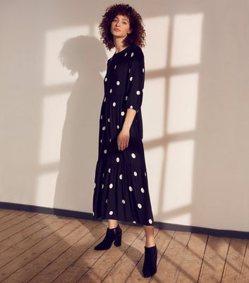 new look tiered midaxi smock dress in polka dot