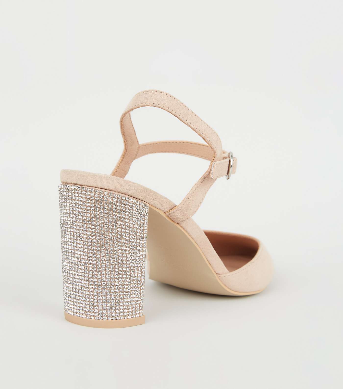 Pale Pink Suedette Gem Heel Pointed Court Shoes Image 4