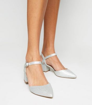 silver pointed block heels