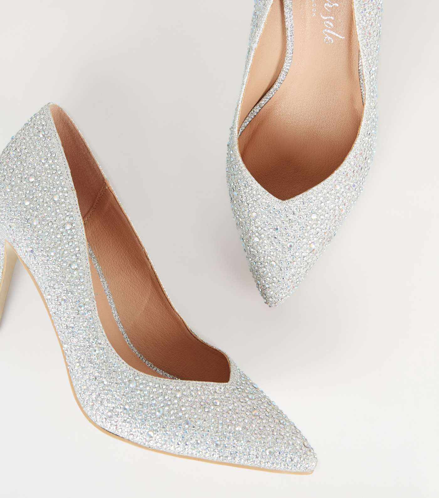 Silver Glitter Gem Pointed Court Shoes Image 4