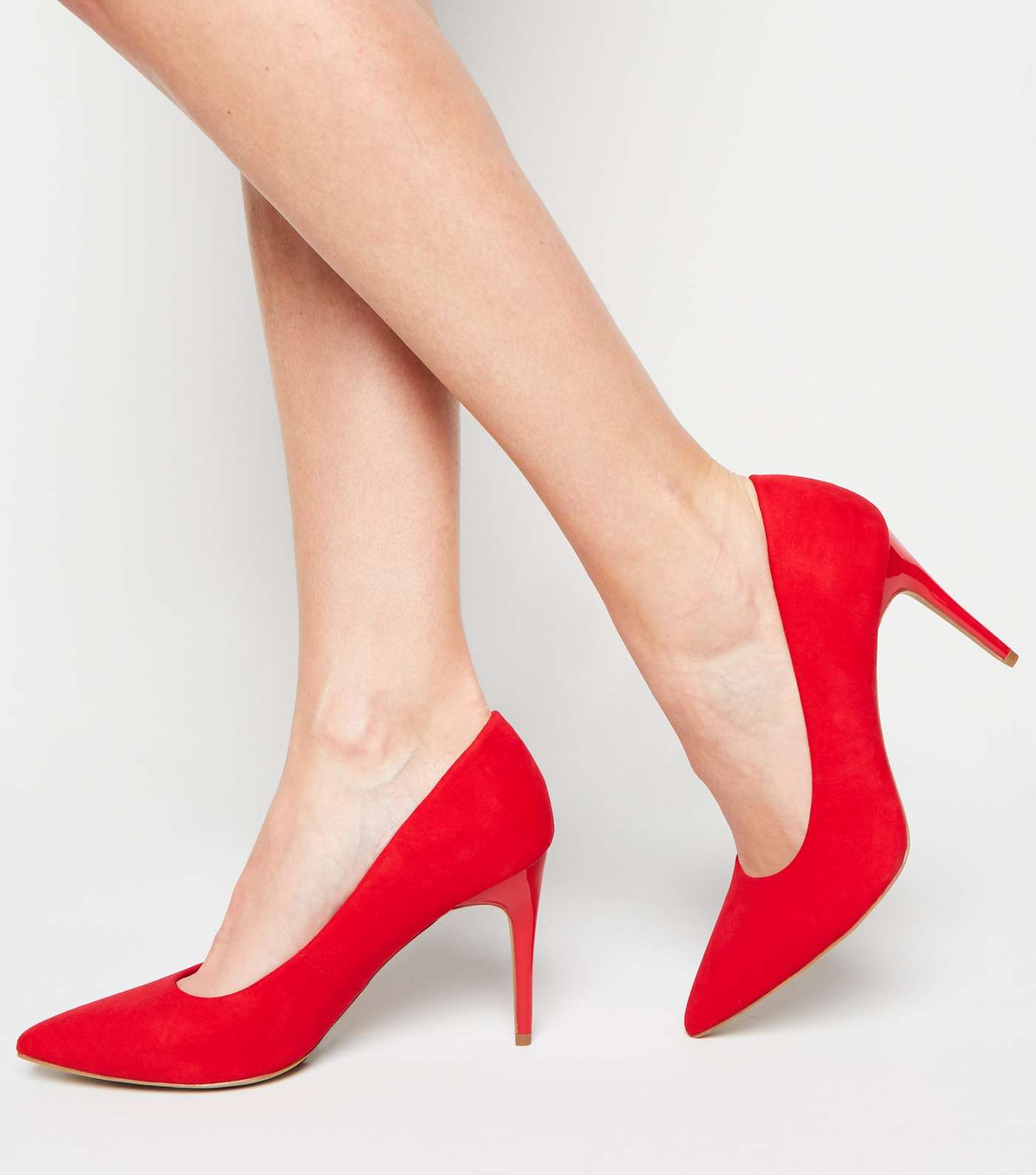 Red Suedette Pointed Stiletto Court Shoes Image 2