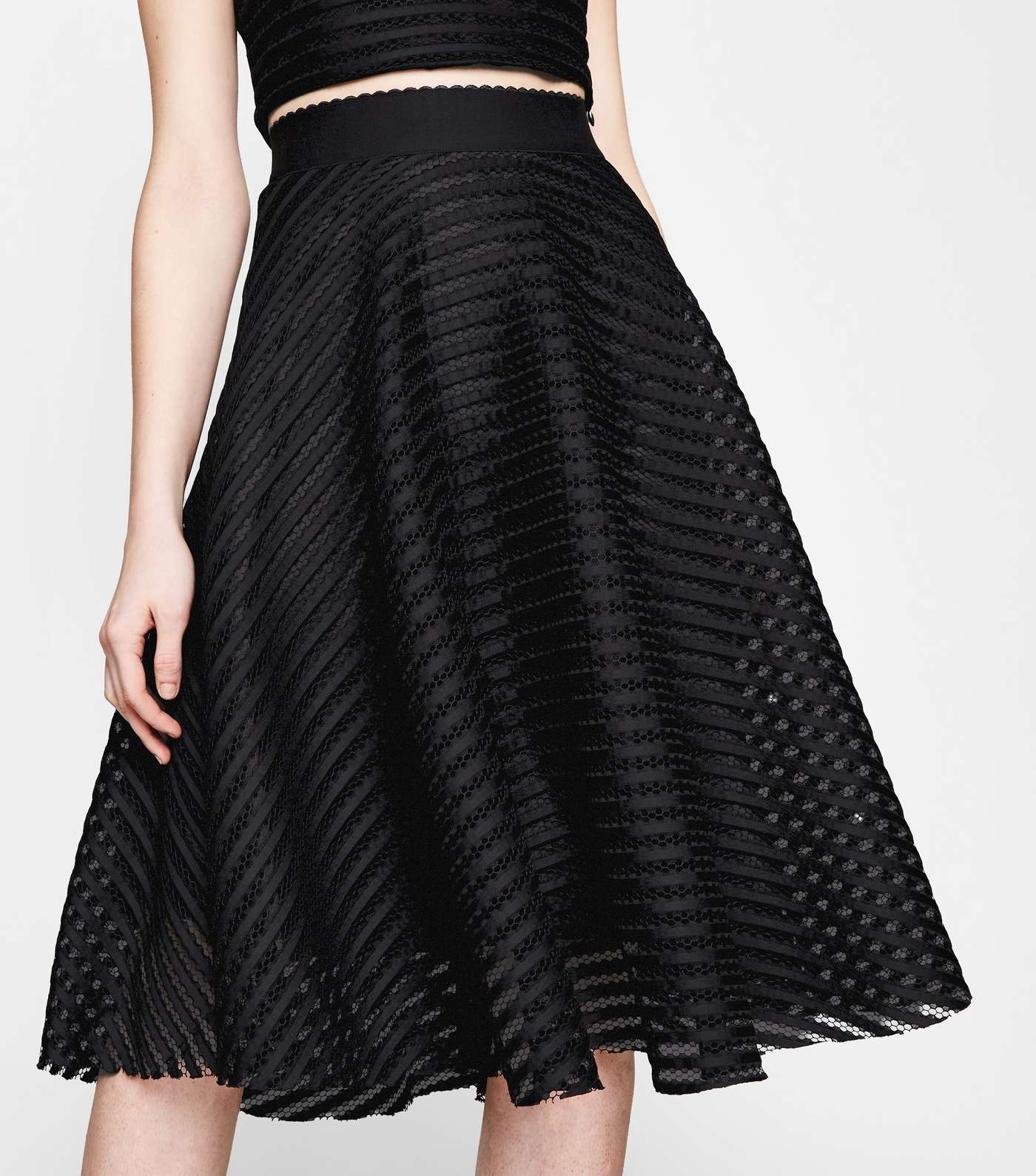 Black Stripe Mesh Circle Cut Skirt  Image 5