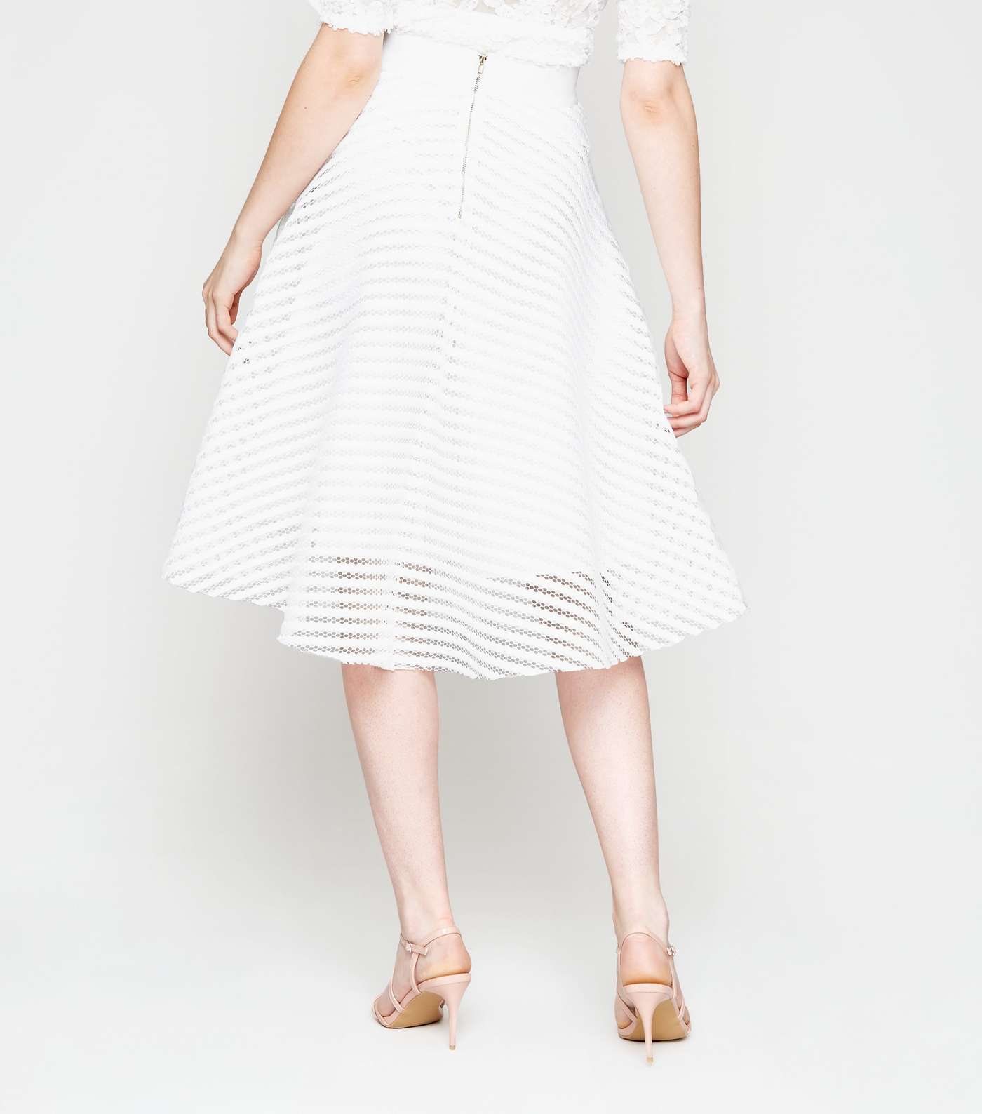 White Stripe Mesh Circle Cut Skirt  Image 3