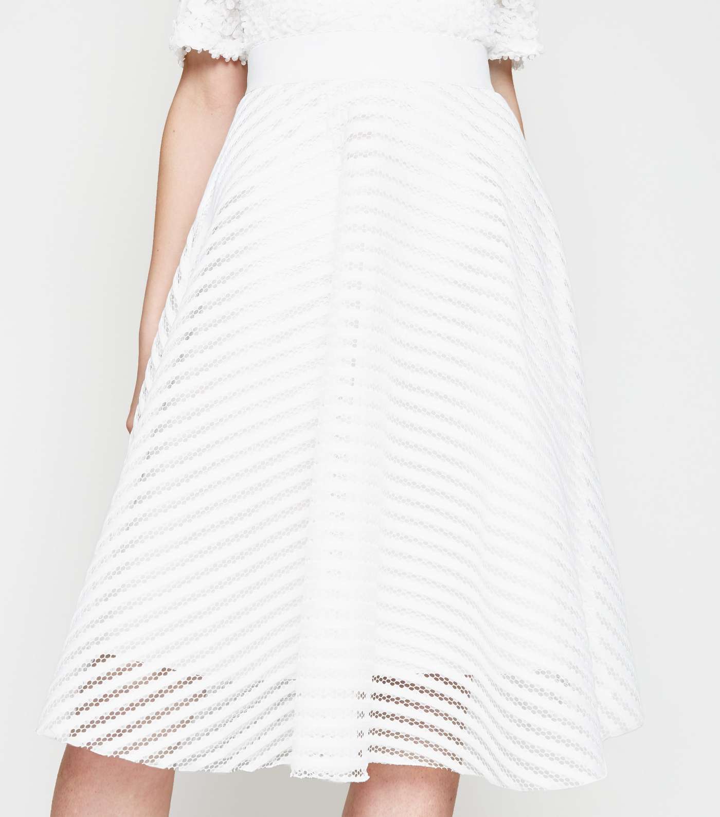 White Stripe Mesh Circle Cut Skirt  Image 5