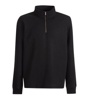 Image of Black Fleece Zip High Neck Jumper New Look