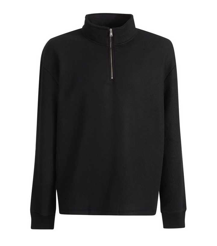 Black Fleece Zip High Neck Jumper | New Look