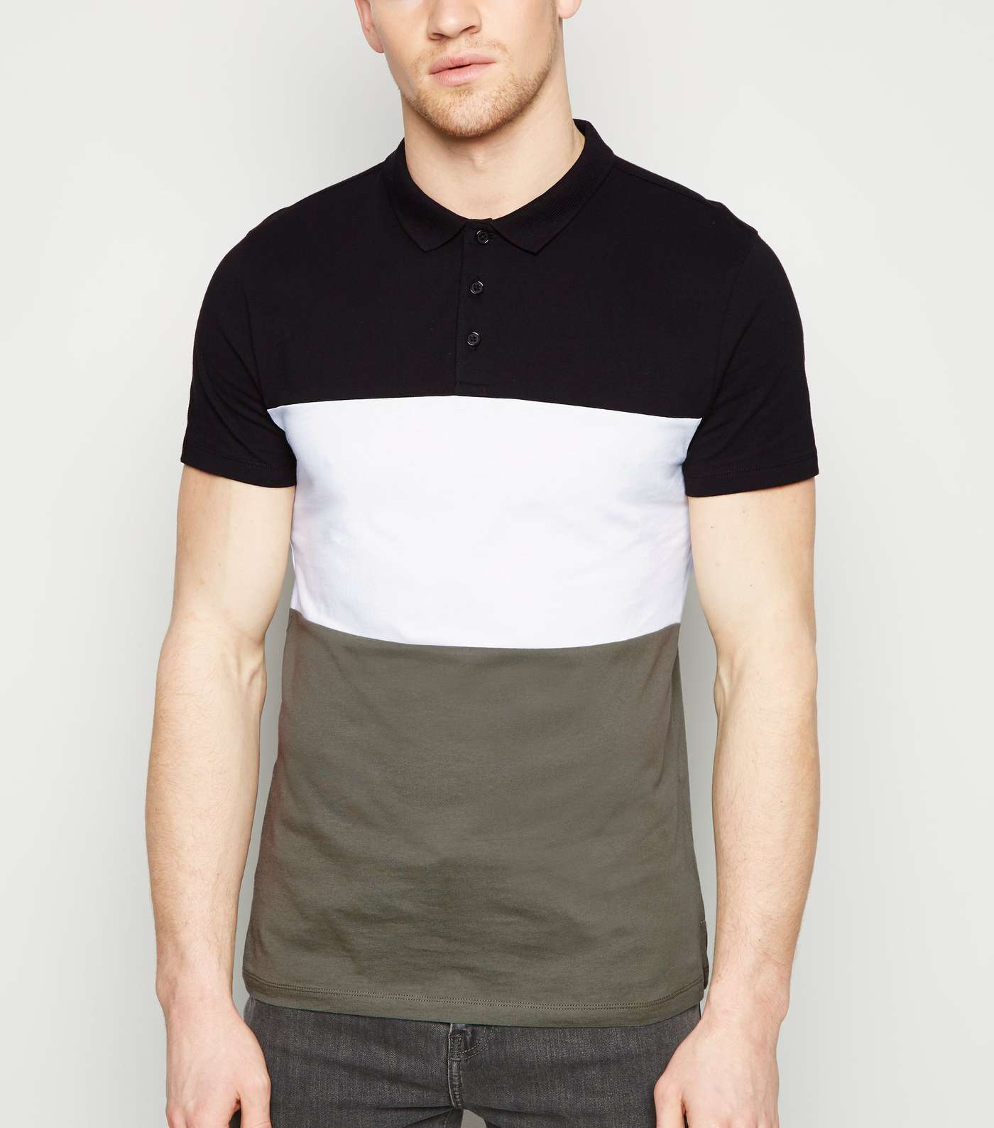 Olive Colour Block Muscle Fit Polo Shirt