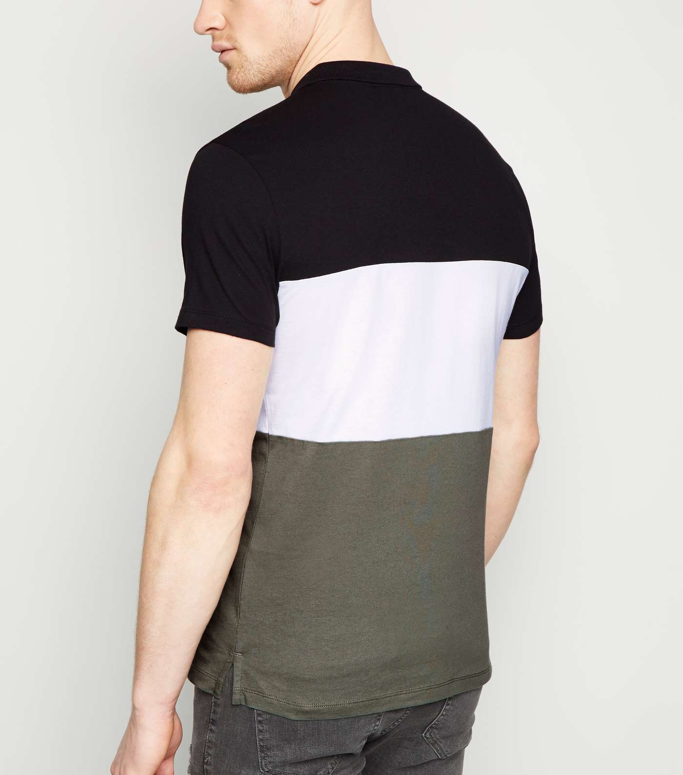 Olive Colour Block Muscle Fit Polo Shirt Image 3