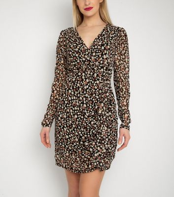 Image of Gini London Black Spot Long Sleeve Dress New Look