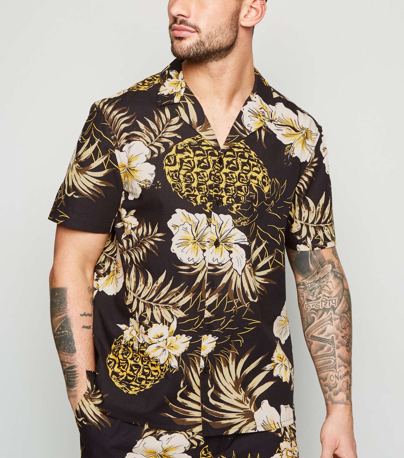 Black Tropical Pineapple Print Shirt