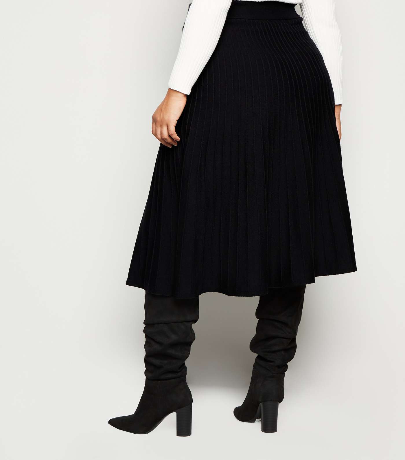 Apricot Curves Black Knit Pleated Midi Skirt Image 3