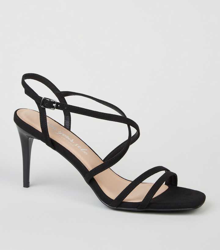 Black Suedette Strappy Stiletto Sandals