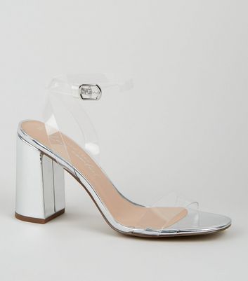 silver clear strap heels