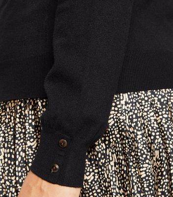 Image of Apricot Curves Black Roll Neck Button Sleeve Jumper New Look