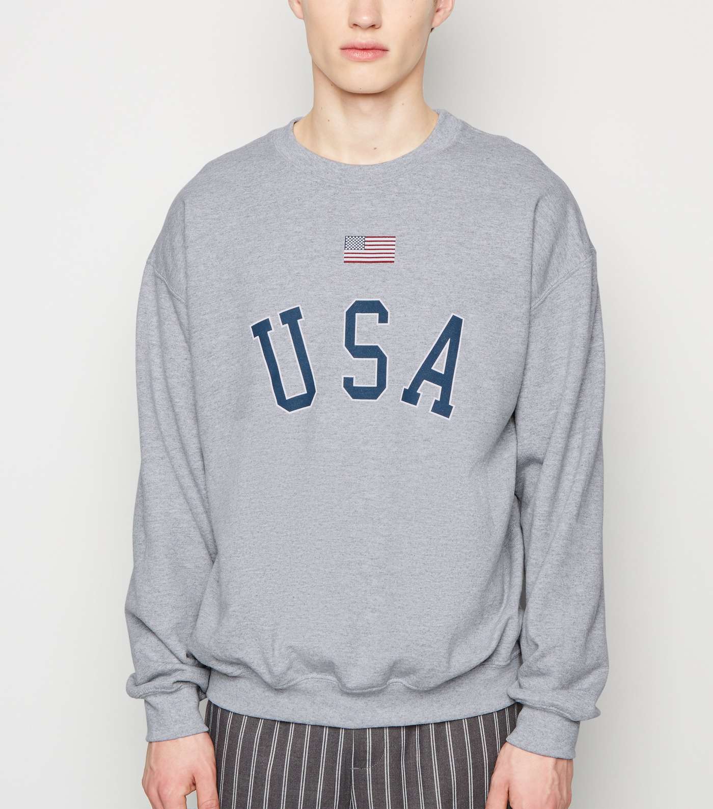 Grey Marl USA Flag Slogan Sweatshirt
