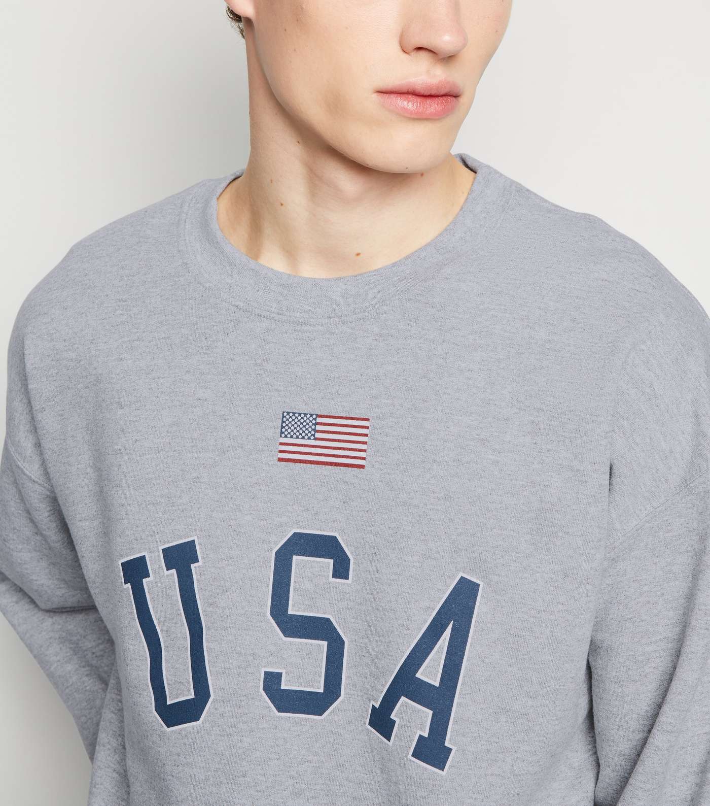 Grey Marl USA Flag Slogan Sweatshirt Image 5