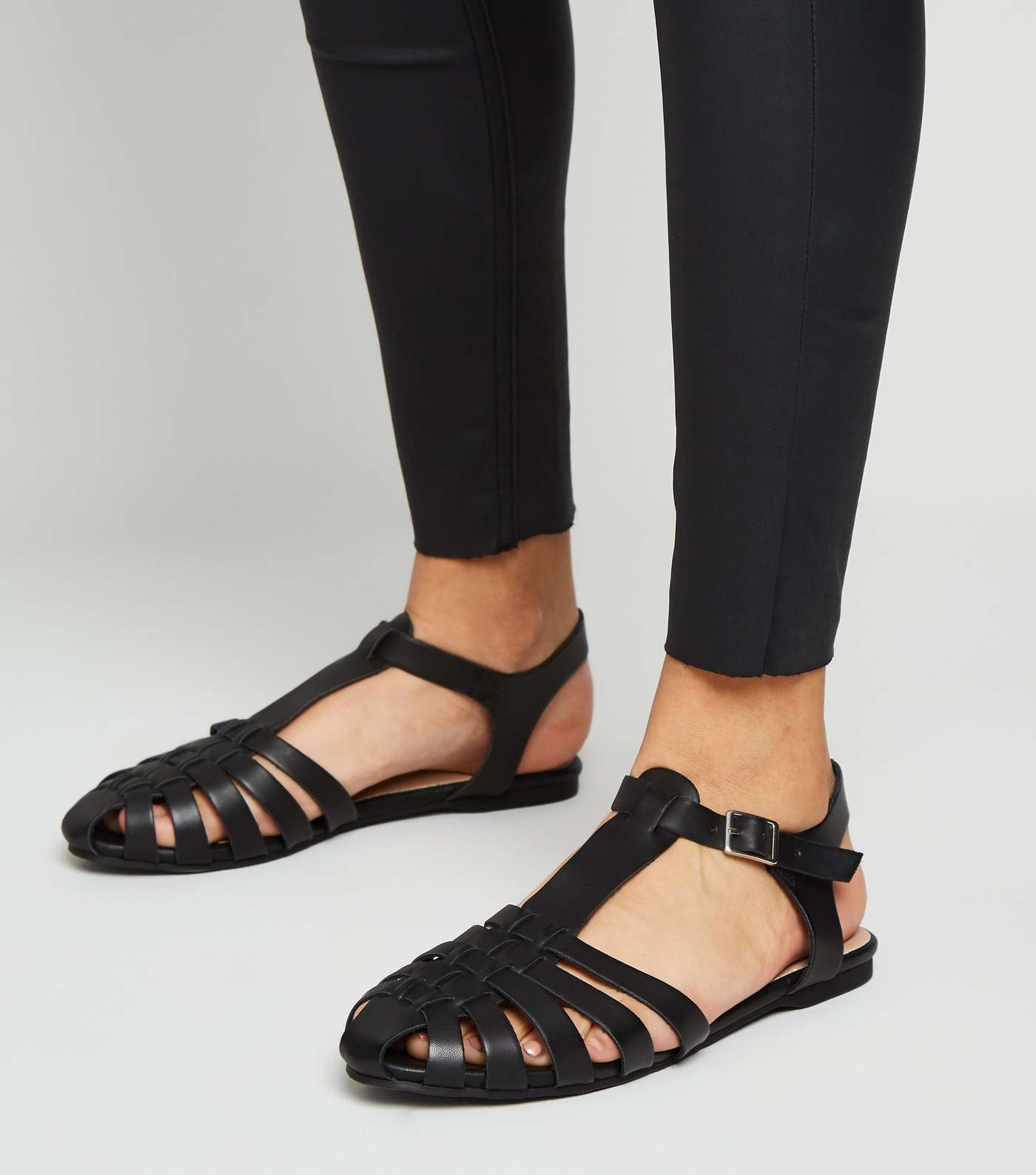 Girls Black Leather-Look Caged T-Bar Shoes Image 2