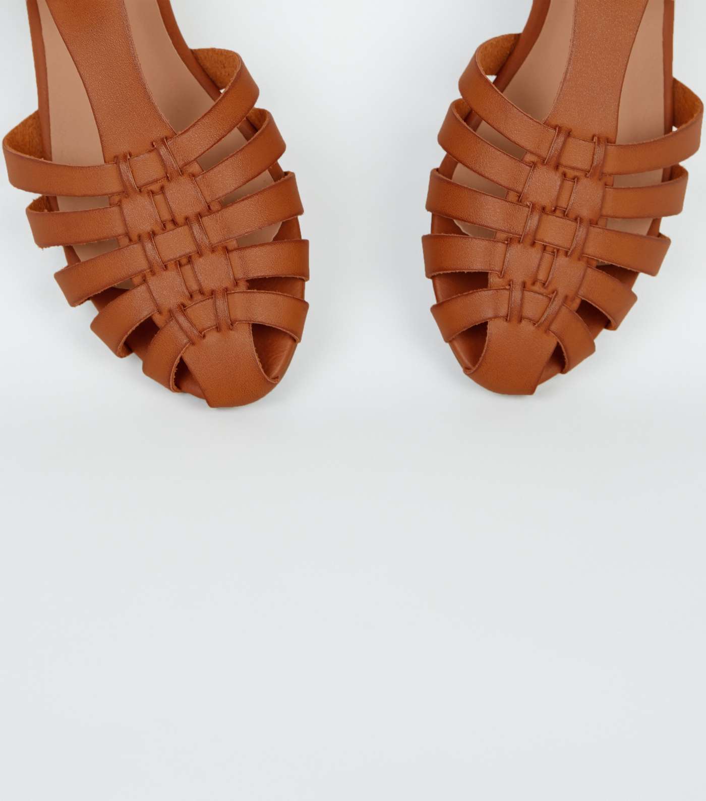 Girls Tan Leather-Look Caged T-Bar Shoes Image 4