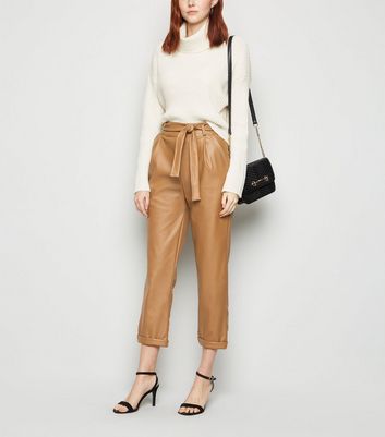 brown leather look trousers