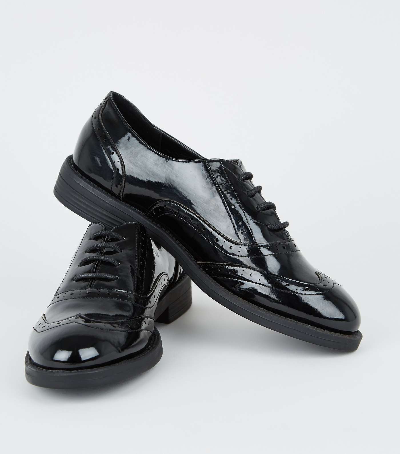 Girls Black Patent Lace-Up Brogues Image 3
