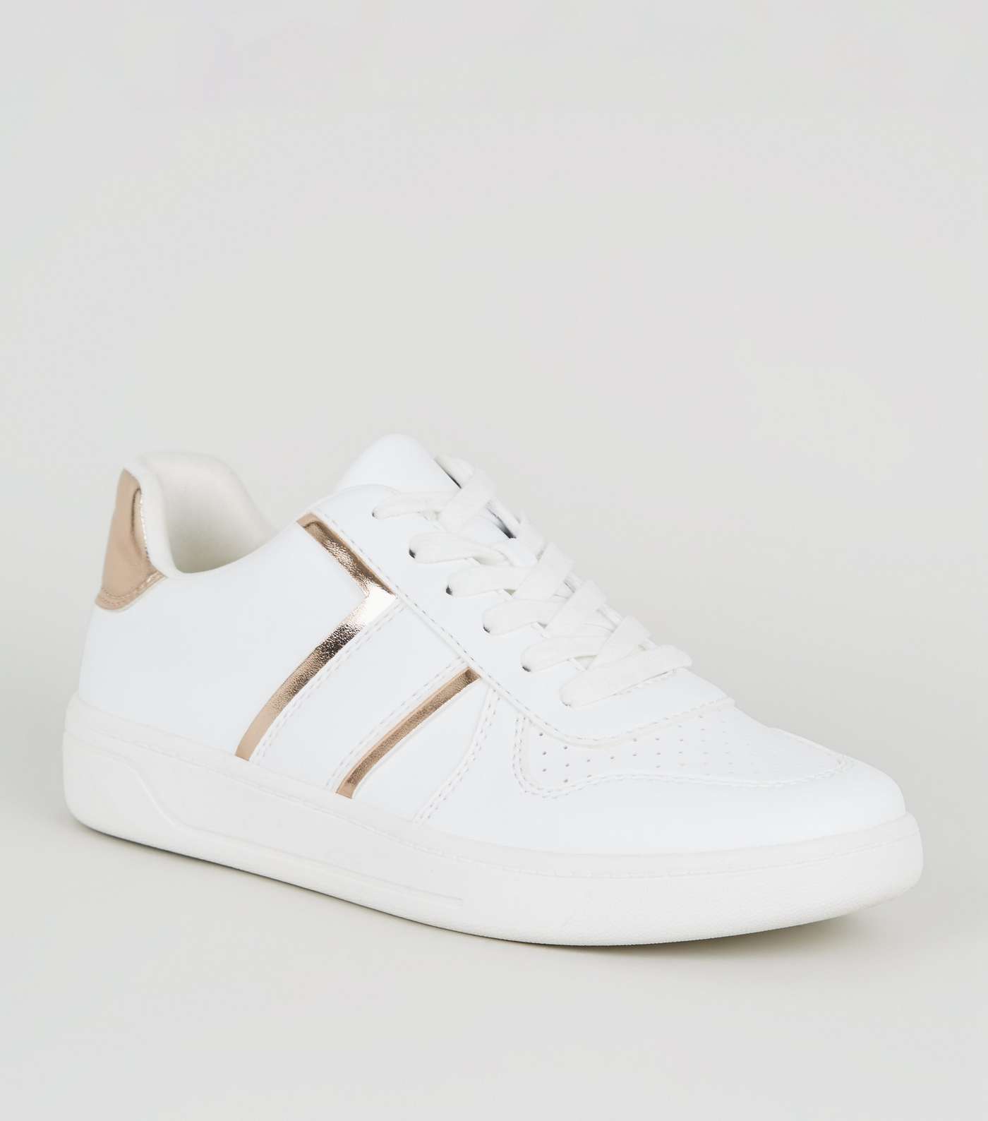 Girls White and Rose Gold Trainers