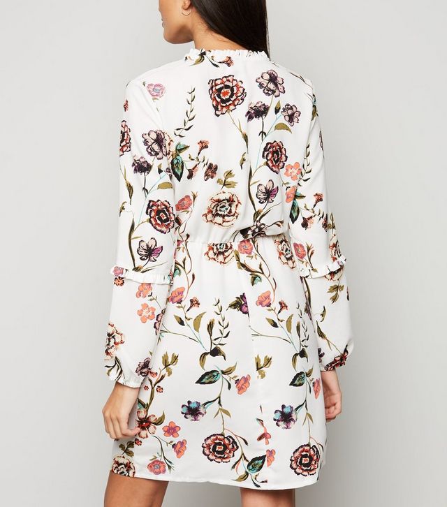 JDY – Langärmliges Kleid mit Blumenmuster in Weiß